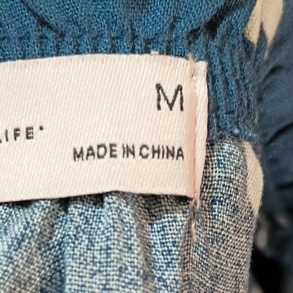 Blue Floral Smocked Ruffle Top M Puffed Sleeves Off Shoulder Blouson Blouse - Picture 11 of 13